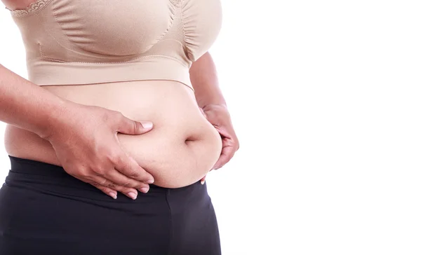 Portret van dikke vrouw geïsoleerd op wit: vet en gezond concep — Stockfoto