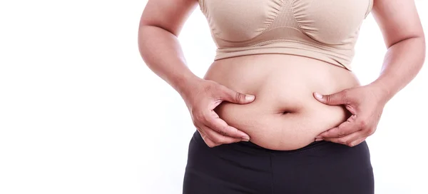 Retrato de mulher gorda isolado no branco: Gordura e Saudável — Fotografia de Stock