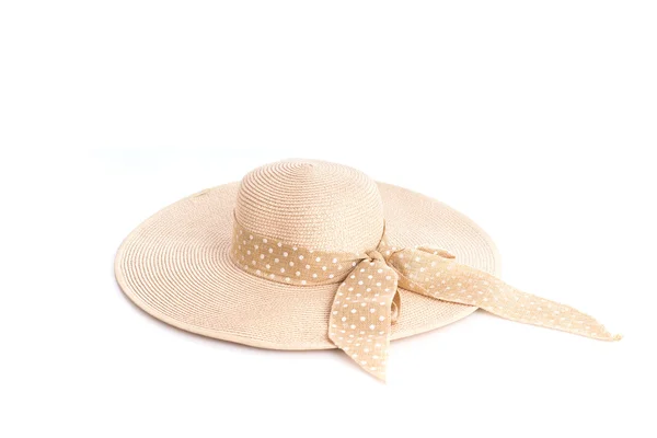 Close up vintage woman beach hat isolated on white — Stock Photo, Image