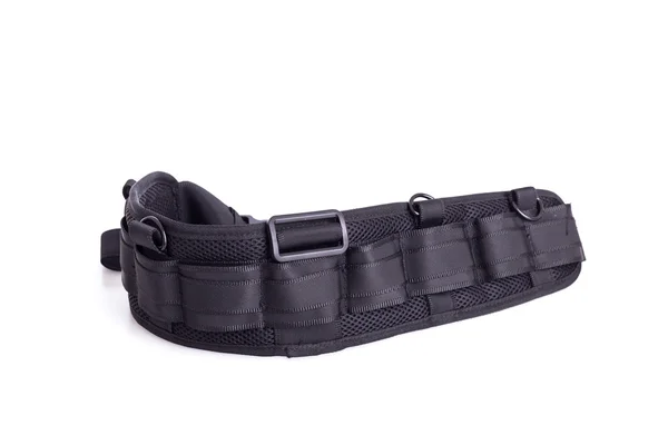Cinturón negro para fotógrafo aislado en blanco — Foto de Stock