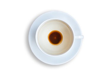 Üstten Görünüm boş kahve Kupası içki üzerine beyaz izole sonra 