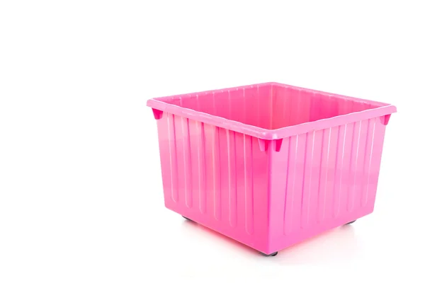 Caja de plástico rosa vacía aislada en blanco — Foto de Stock