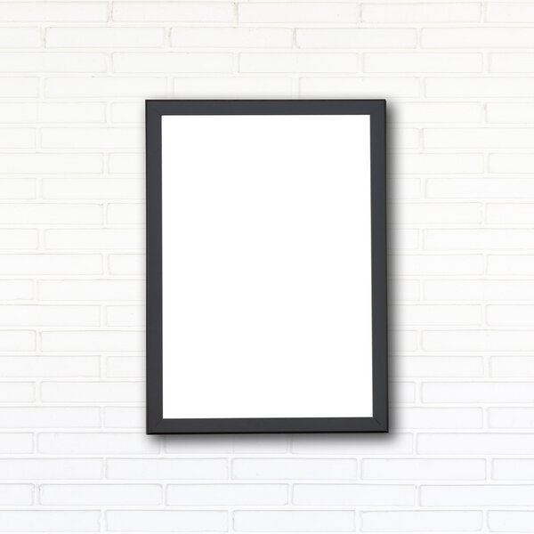 Blank of wooden photo frame on stone wall background