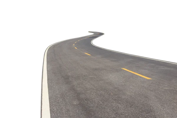 Carretera asfaltada negra con línea blanca y amarilla aislada en blanco —  Fotos de Stock