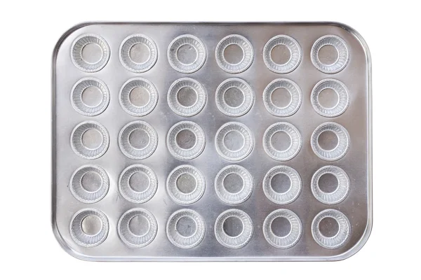 Top view aluminium tray for bakery isolated on white — Stock Photo, Image