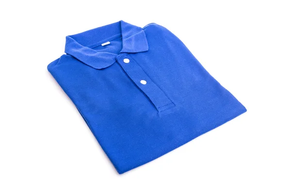 Nära håll blå t-shirt isolerad på vit — Stockfoto