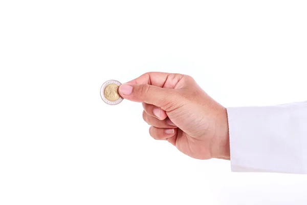 女人的手硬币分离株在白色 — 图库照片