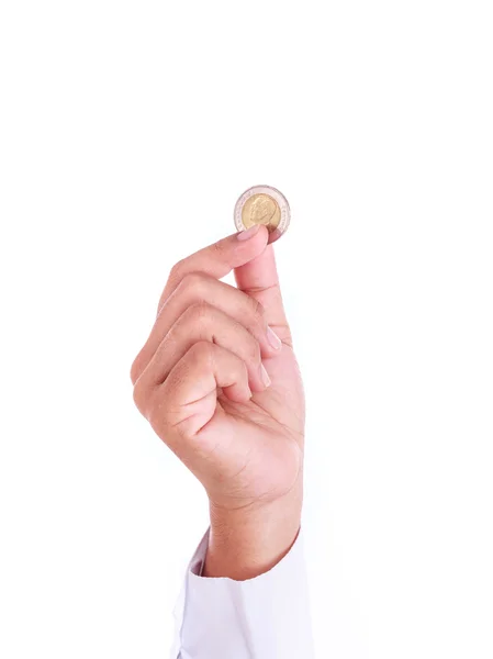 女人的手硬币分离株在白色 — 图库照片