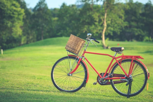 Red Japan style classic bicycle at the park — Stock Photo, Image