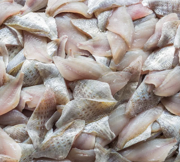 Top view stack of Sliced raw, Fresh fish after filleting — Stock Photo, Image