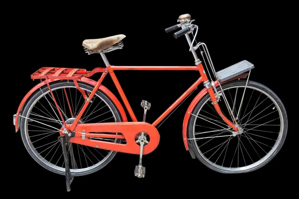 Rotes Oldtimer-Fahrrad isoliert auf schwarz. Mit Schneideweg gerettet — Stockfoto