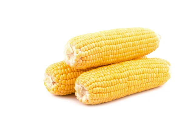 Mazorcas de maíz frescas amarillas aisladas sobre fondo blanco — Foto de Stock