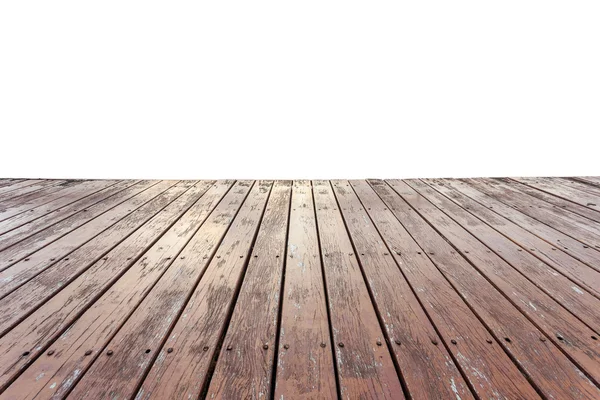 Decking de madeira exterior velho ou piso isolado em branco. Salvos — Fotografia de Stock