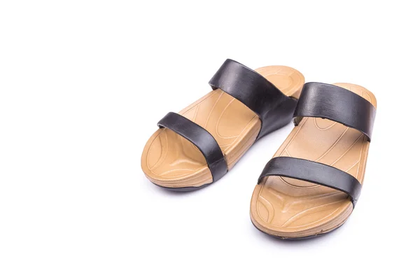 Bayan beyaz izole için yeni kahverengi sandalsshoes — Stok fotoğraf