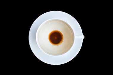 Siyah isoalted içtikten sonra üstten görünüm boş kahve fincanı. Kaydet