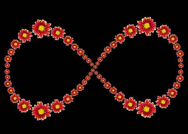 Símbolo infinito de flor roja aislada en negro. Guardado con el camino de recorte —  Fotos de Stock