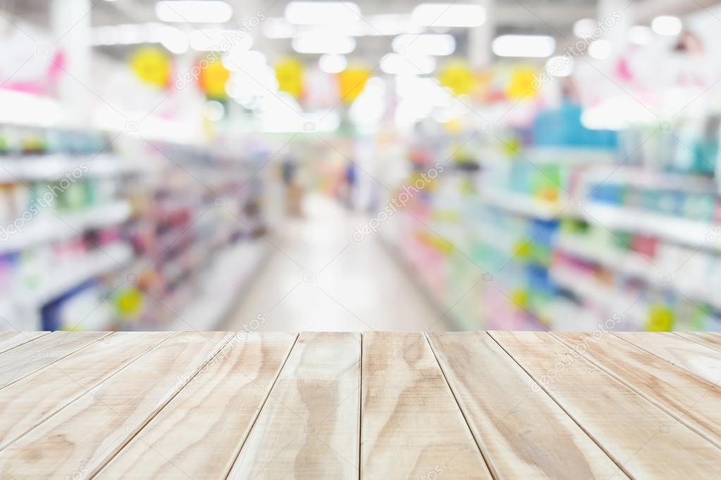 Empty top wooden table and blur with bokeh background 