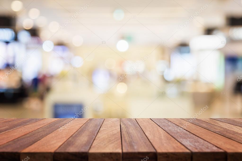 Empty top wooden table and blur with bokeh background 