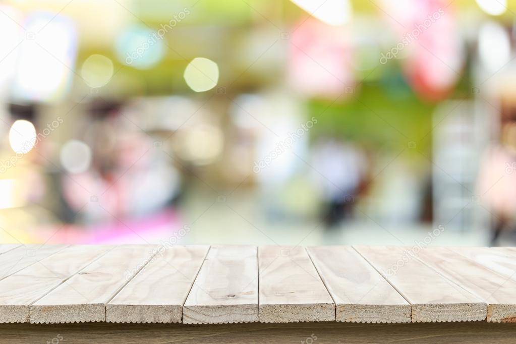 Empty top wooden table and blur with bokeh background 