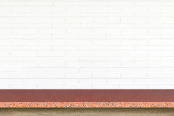 Empty top of stone table on white brick wall background — Stock Photo, Image