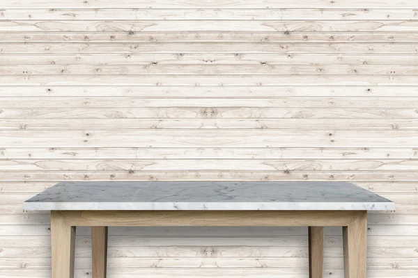 Piano vuoto del tavolo in pietra naturale e fondo parete in legno — Foto Stock