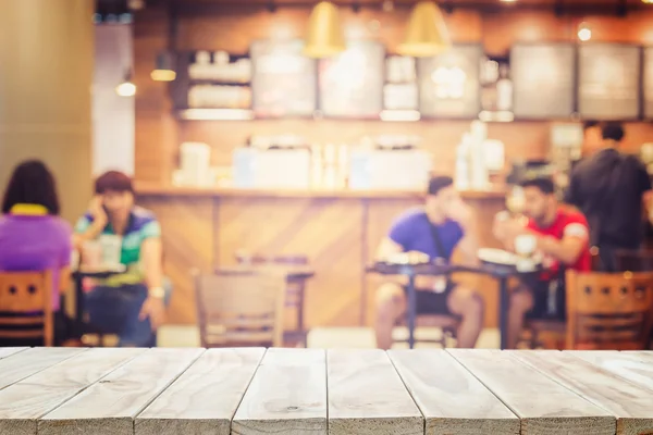 Mesa de madera superior vacía y desenfoque con fondo bokeh — Foto de Stock