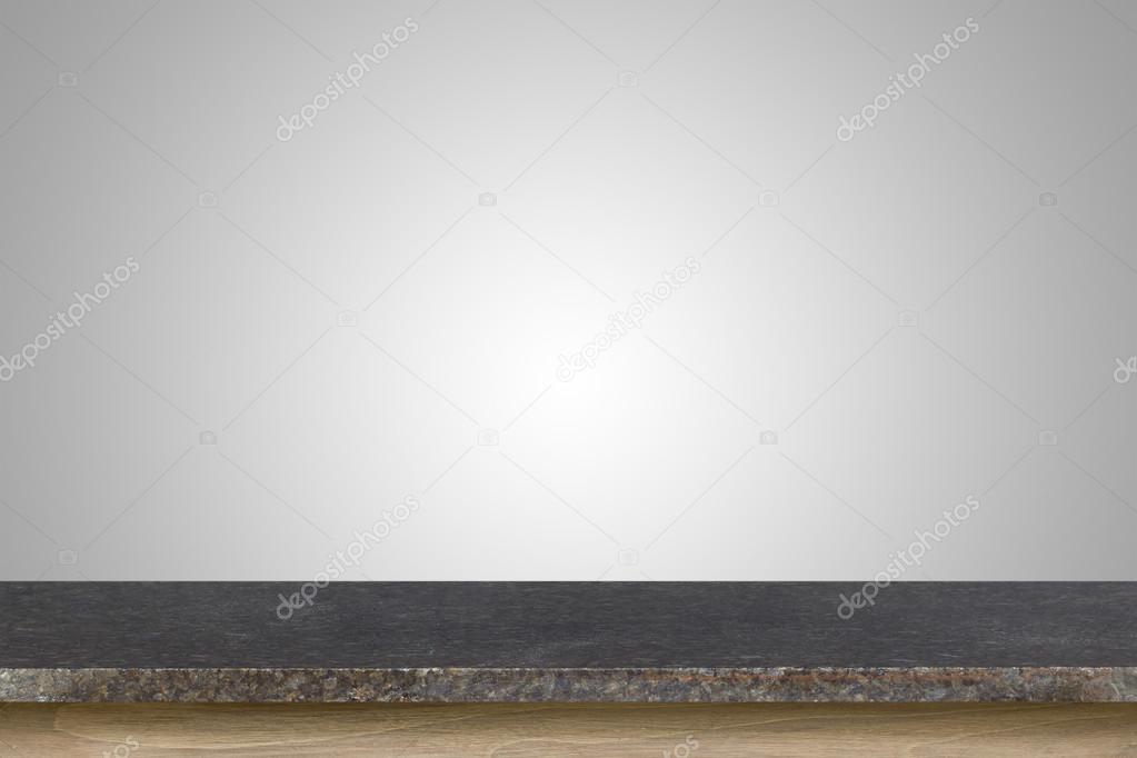 Empty top of granite stone table isolated on white background