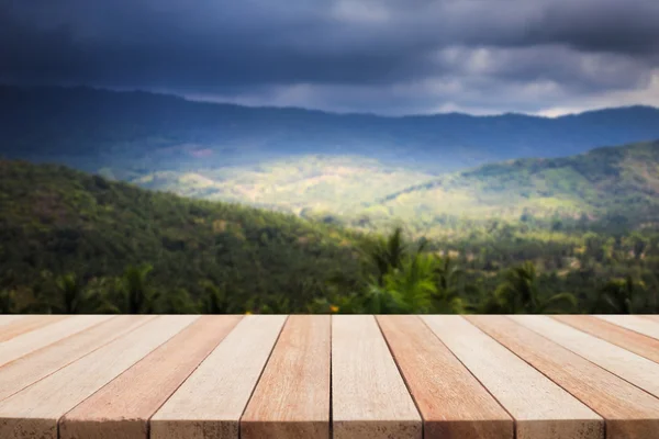 Empty top wooden table and view of mountain — Stock Photo, Image