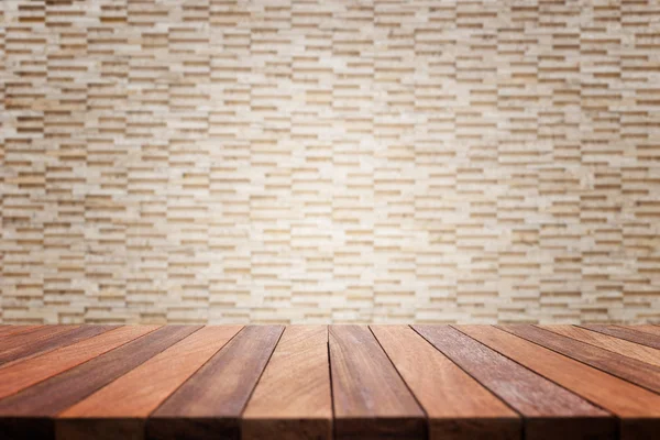 Tomma trä bord och stenmur bakgrund — Stockfoto
