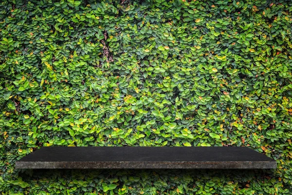 Parte superior vacía de estantes de piedra natural y fondo de pared patrón verde — Foto de Stock