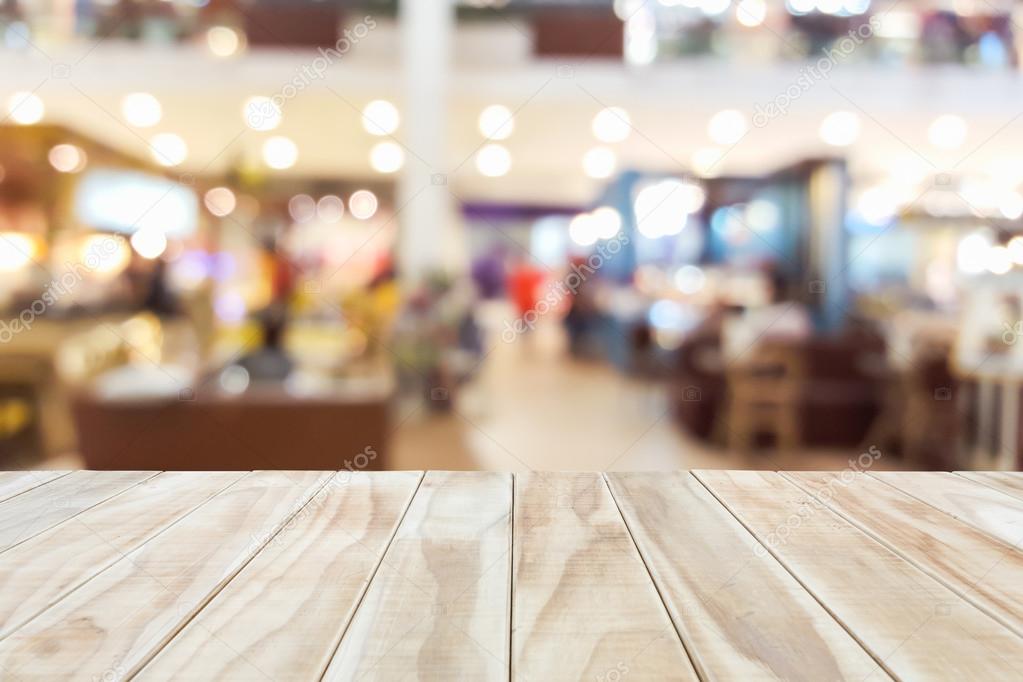 Empty top wooden table and blur with bokeh background 