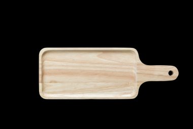 Beyaz izole üstten görünüm parlak boş ahşap tabak. Kaydedilen 