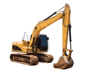 İnşaat alanı üzerinde beyaz backgrou izole sarı Ekskavatör