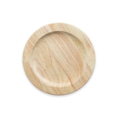 Beyaz izole üstten görünüm parlak boş ahşap tabak. Kaydedilen 