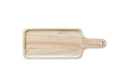 Beyaz izole üstten görünüm parlak boş ahşap tabak. Kaydedilen 