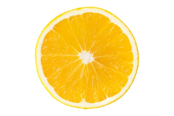 Macro slice of fresh orange isolated on white. Saved with clippi — Stock Photo, Image