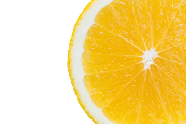 Macro slice of fresh orange isolated on white. Saved with clippi — Stock Photo, Image