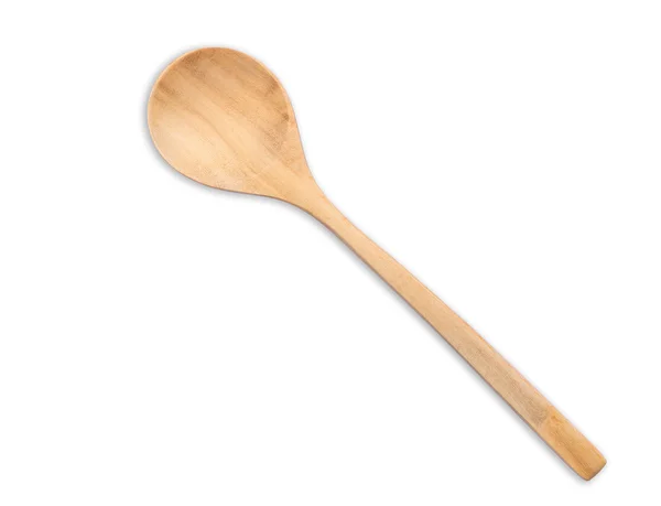 Top view bright wooden spoon isolated on white. Saved with clipp — Stock Photo, Image