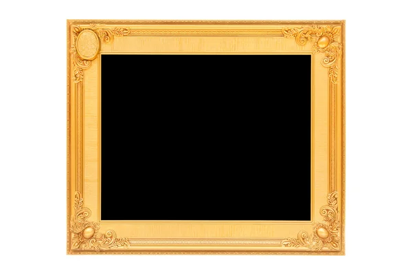 Moldura de foto de madeira vintage de ouro isolado no branco. Salvo com cl — Fotografia de Stock