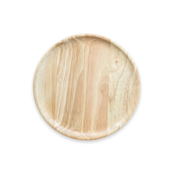 Vista dall'alto luminoso piatto di legno vuoto isolato su bianco. Salvato con — Foto Stock