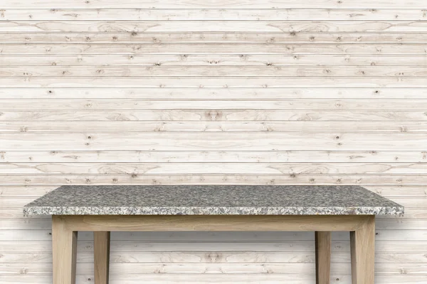 Piano vuoto del tavolo in pietra naturale e fondo parete in legno — Foto Stock