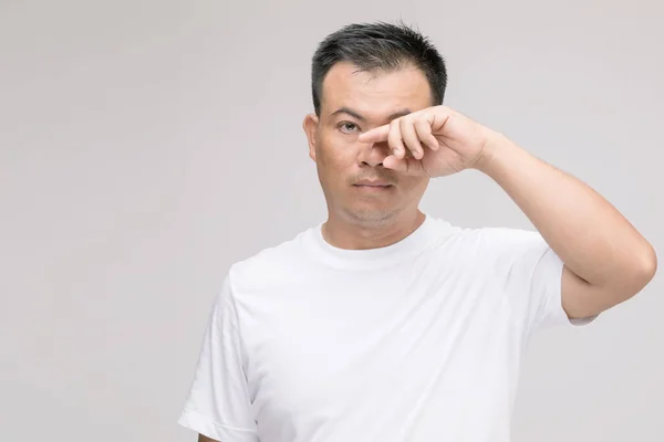 Eye Irritation Concept Portrait Asian Man Posture Eye Tired Irritation — Stock Photo, Image