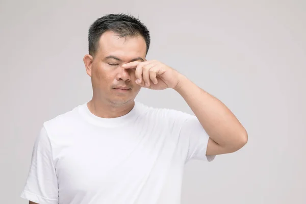 Eye Irritation Concept Portrait Asian Man Posture Eye Tired Irritation — Stock Photo, Image