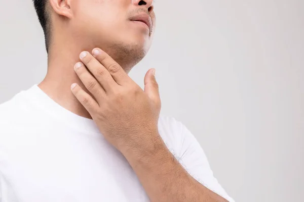 Lymphoma Men Concept Portrait Asian Man Touching His Neck Lymph — Stock Photo, Image