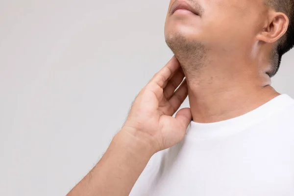 Linfoma Homens Conceito Retrato Homem Asiático Está Tocando Seu Pescoço — Fotografia de Stock