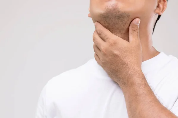 Lymphoma Men Concept Portrait Asian Man Touching His Neck Lymph — Stock Photo, Image