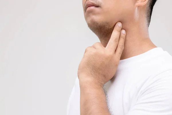 Lymphoma Men Concept Portrait Asian Man Touching His Neck Lymph — Stock Photo, Image