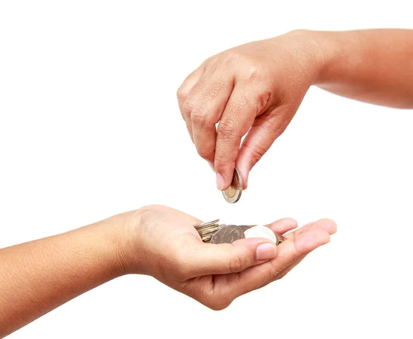 Woman hand holding coin isolates on white background — Stock Photo, Image