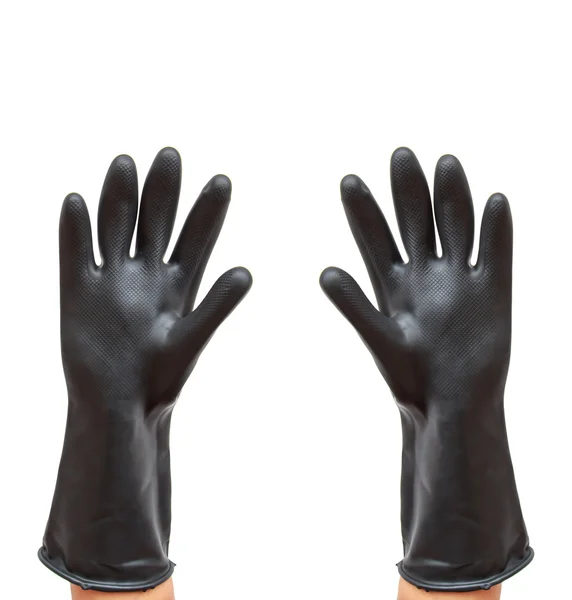 Hand tragen Kunststoffhandschuh isoliert auf weißem Hintergrund — Stockfoto