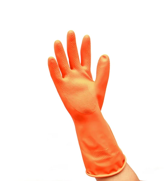 Indossare mano guanto di plastica isolato su sfondo bianco — Foto Stock